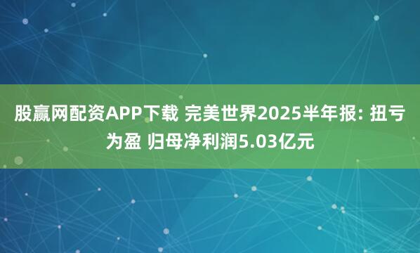 股赢网配资APP下载 完美世界2025半年报: 扭亏为盈 归母净利润5.03亿元